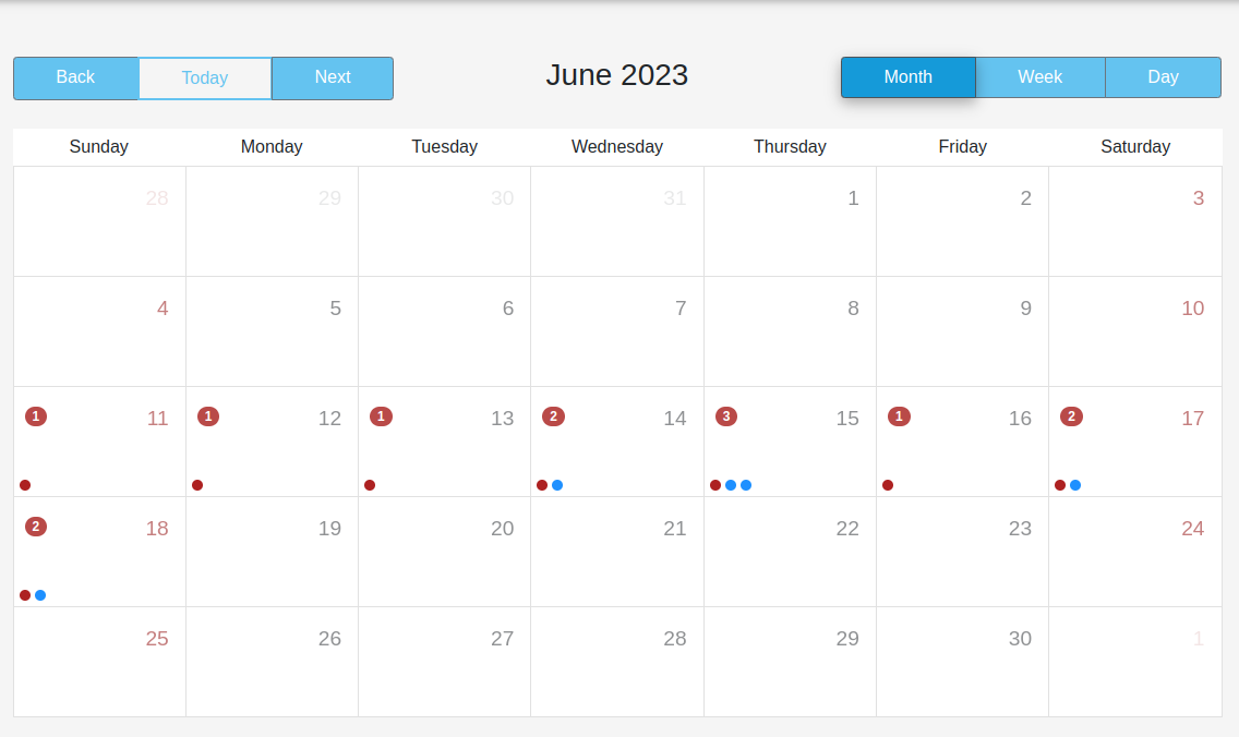 Tenant events calendar